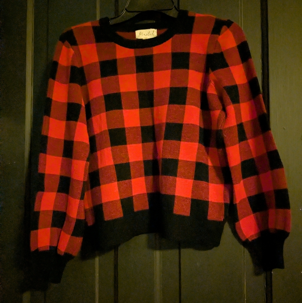 Marled Red and Black Checkered Sweater